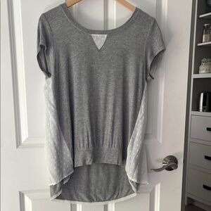 Bordeaux gray eyelet t shirt high low summer t shirt size small